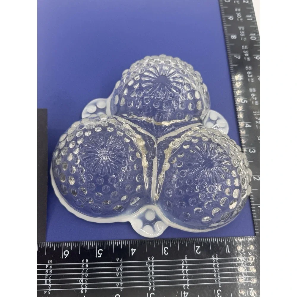 Anchor Hocking Candy Dish Hobnail Opalescent Moonstone Glass 3 Section 6.5